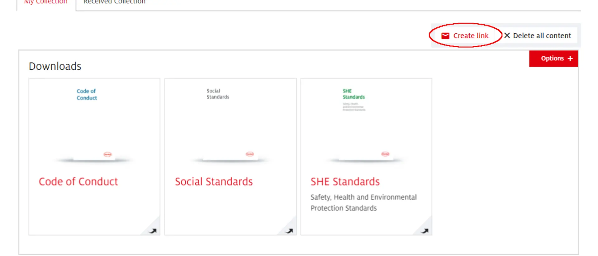 You would like to share your collection with business partners, colleagues or friends? Just click on „Create link“ to forward the page via email.